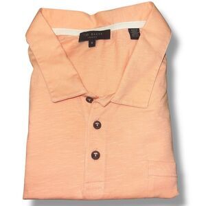 Ted Baker Mens Cotton Polo Shirt 6 XL‎ Orange Peach Short Sleeve